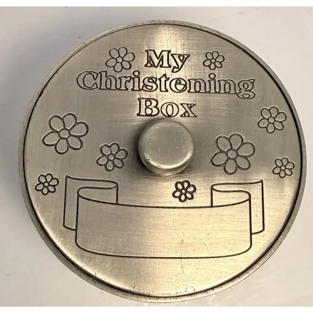 Christening Box Baby’s First Gifts Pewter Finish Engravable Velvet Inside 4x4”